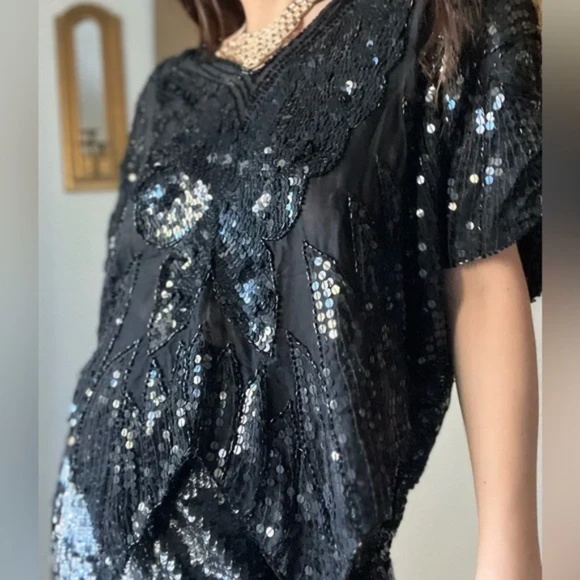 Vintage Sequins Butterly Silk Blouse Size M - Picture 8 of 11